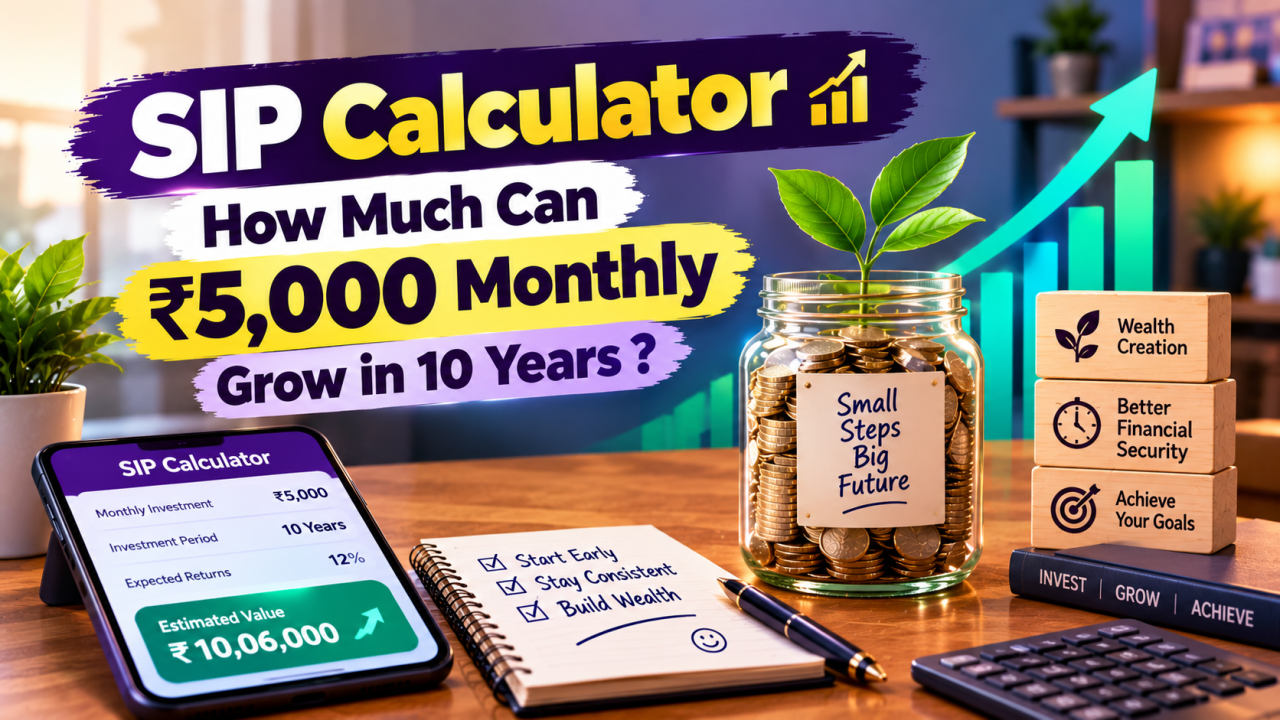 SIP calculator showing potential growth of ₹5,000 monthly investment over 10 years